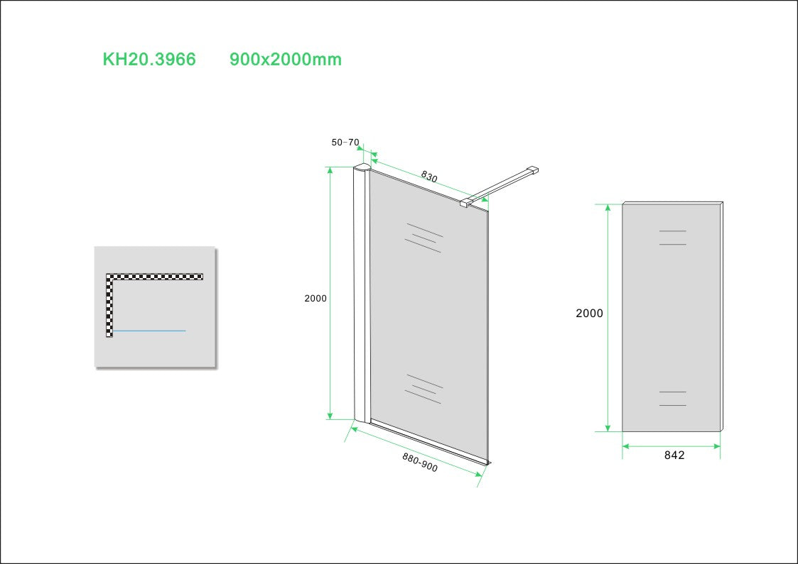Wiesbaden Comfort inloopdouche 90x200 cm - 10mm NANO rookglas - WDtegels