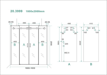 Wiesbaden schuifbare nisdeur 4-d. 180x200cm - WDtegels