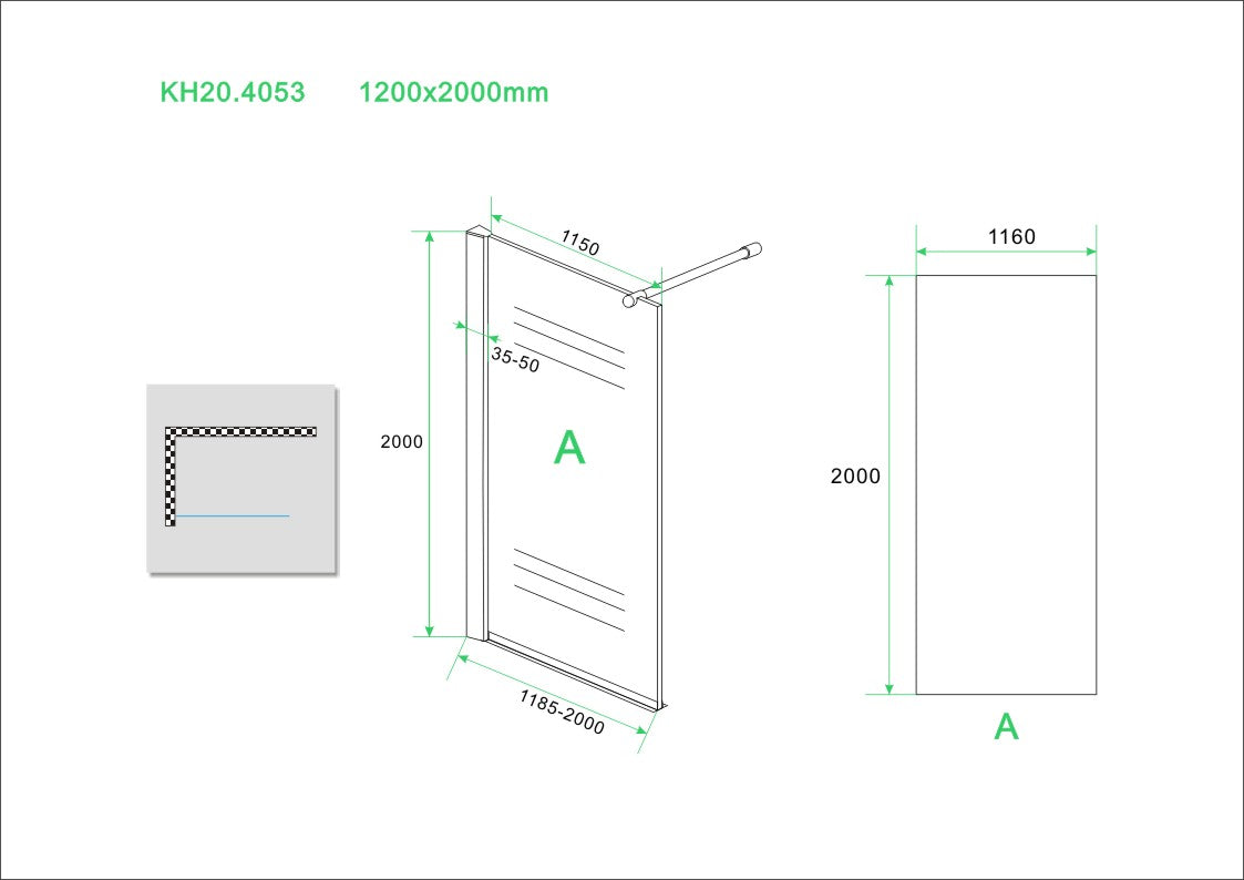 Wiesbaden Eco inloopdouche 120x200 cm - 8mm NANO glas