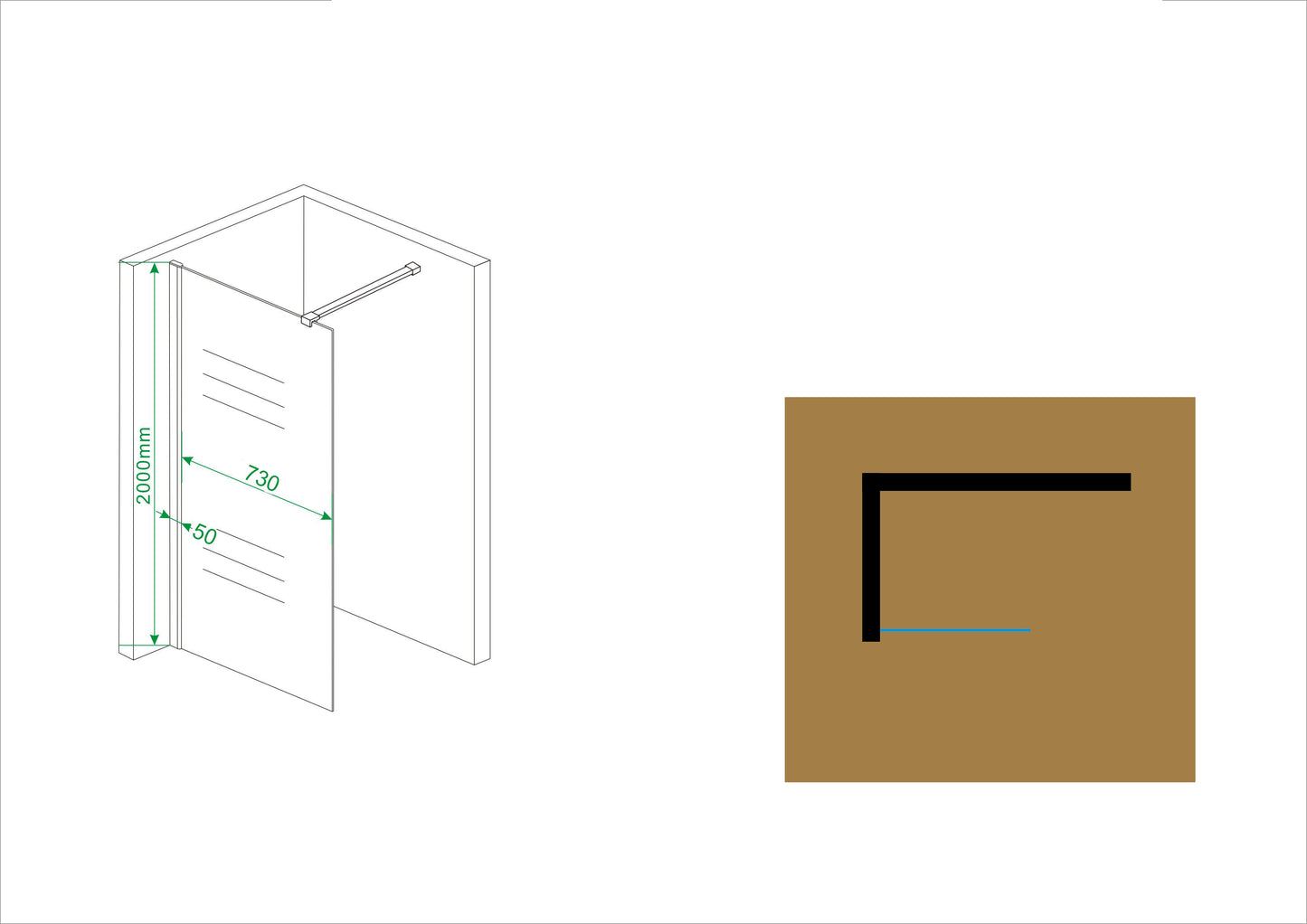 Wiesbaden Comfort inloopdouche 80x200 cm - 10mm NANO gedeeltelijk matglas