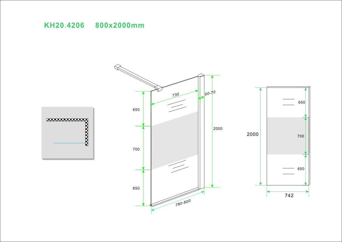 Partly inloopdouche gedeeltelijk matglas 80 cm 10 mm Nano 8718858075188