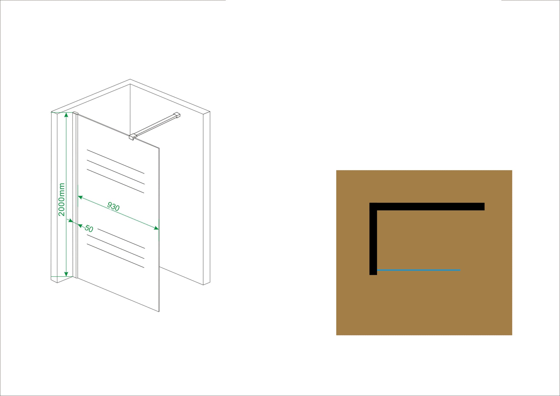 Wiesbaden Comfort inloopdouche 100x200 cm - 10mm NANO gedeeltelijk matglas - WDtegels