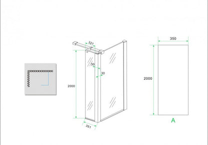 Wiesbaden zijwand+hoekprof. 350x2000 10mm NANO voll.matglas