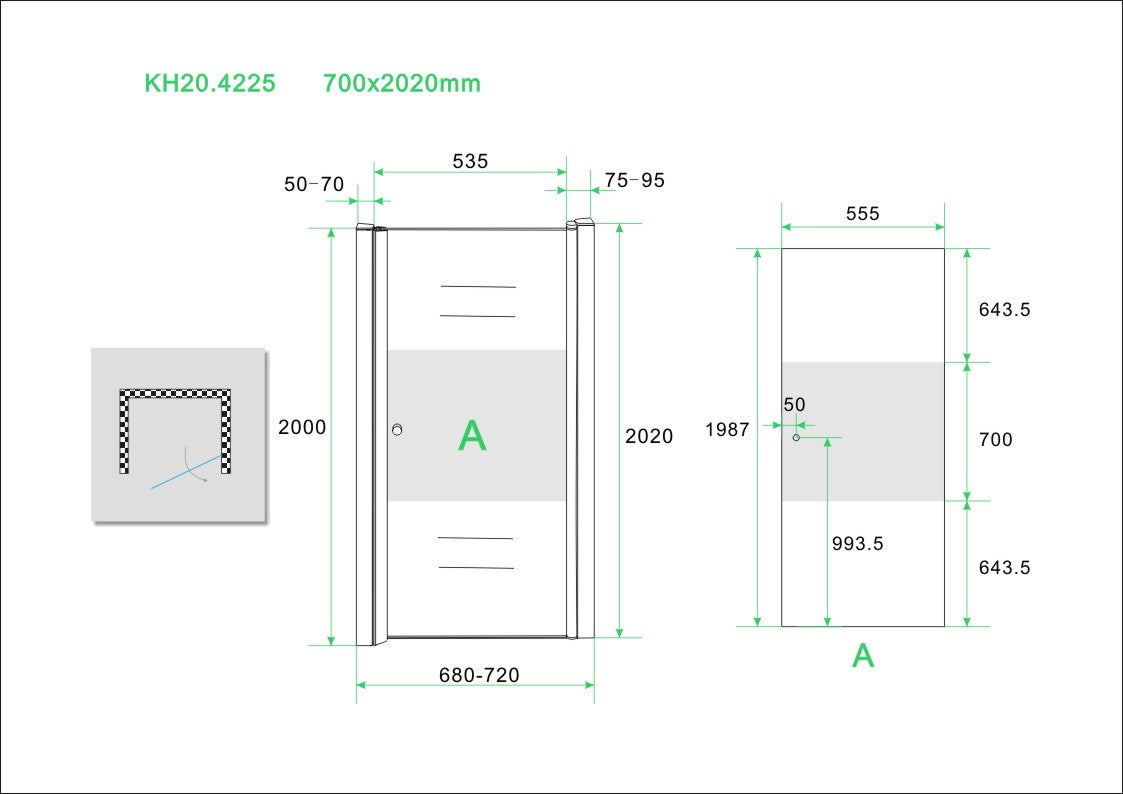 Wiesbaden nisdeur -R- met profiel 70x202 cm 8 mm NANO ged.matglas - WDtegels