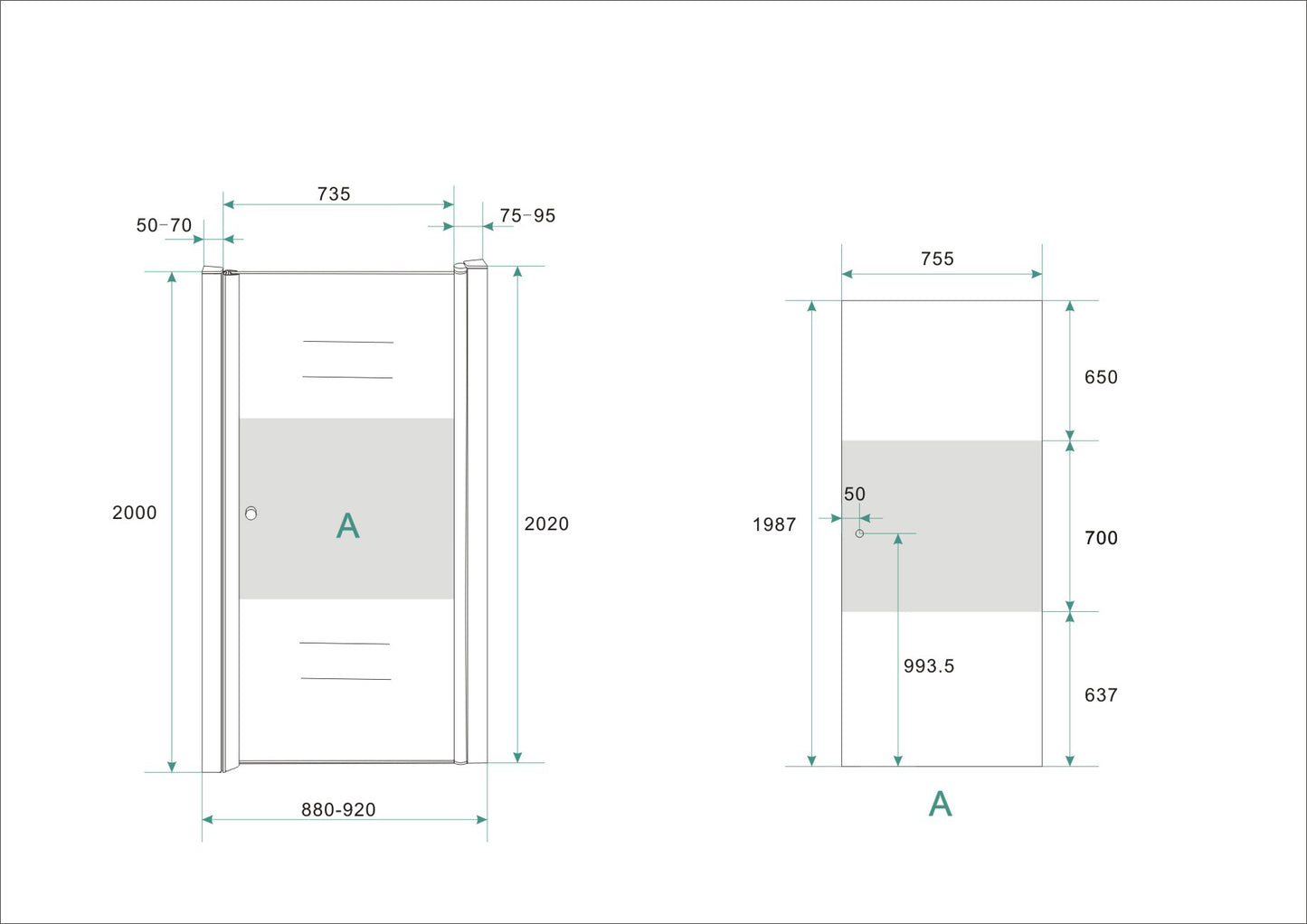 Wiesbaden nisdeur -R- met profiel 90x202 cm 8 mm NANO ged.matglas - WDtegels