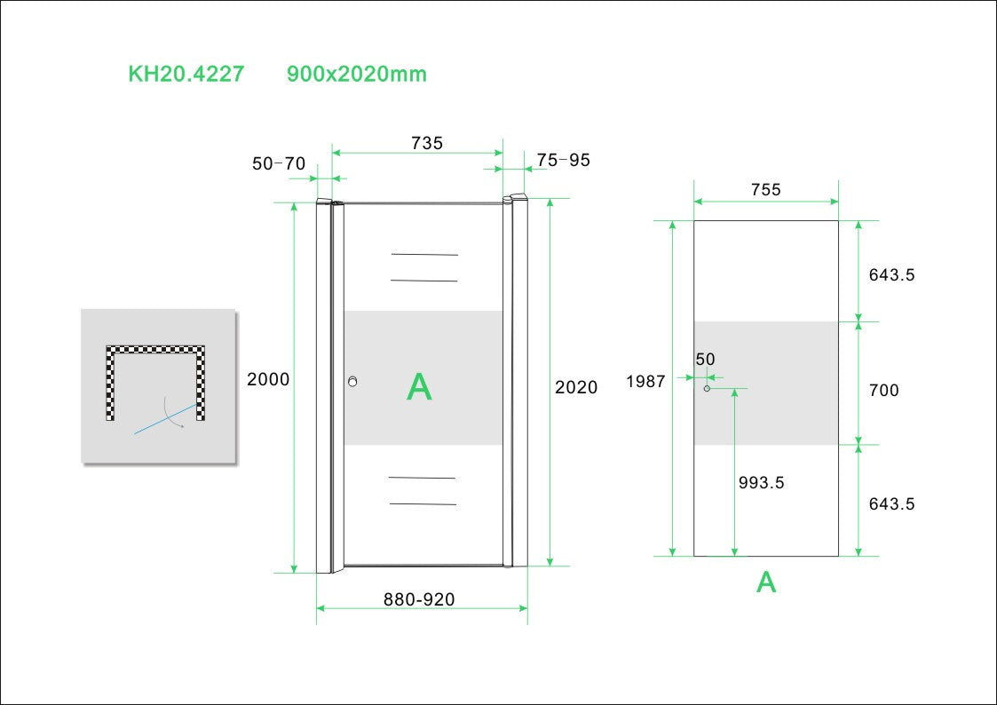 Wiesbaden nisdeur -R- met profiel 90x202 cm 8 mm NANO ged.matglas - WDtegels