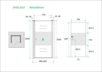 Wiesbaden nisdeur -R- met profiel 90x202 cm 8 mm NANO ged.matglas - WDtegels
