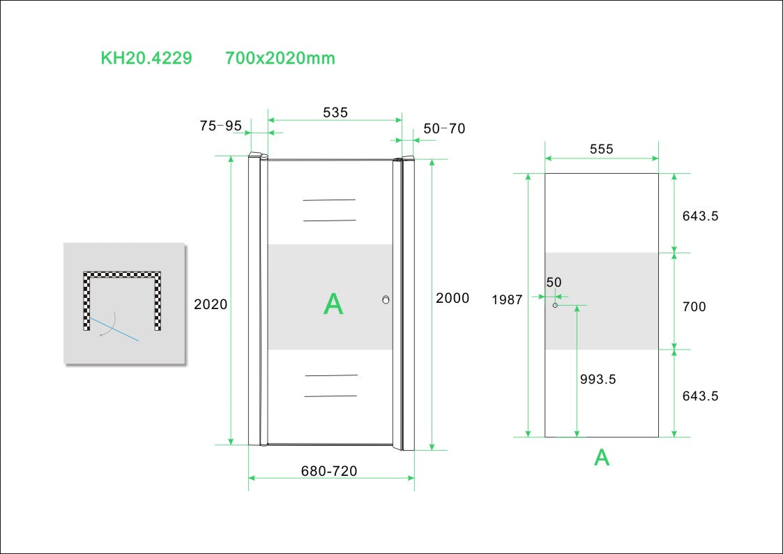 Wiesbaden nisdeur -L- met profiel 70x202 cm 8mm NANO ged.matglas - WDtegels