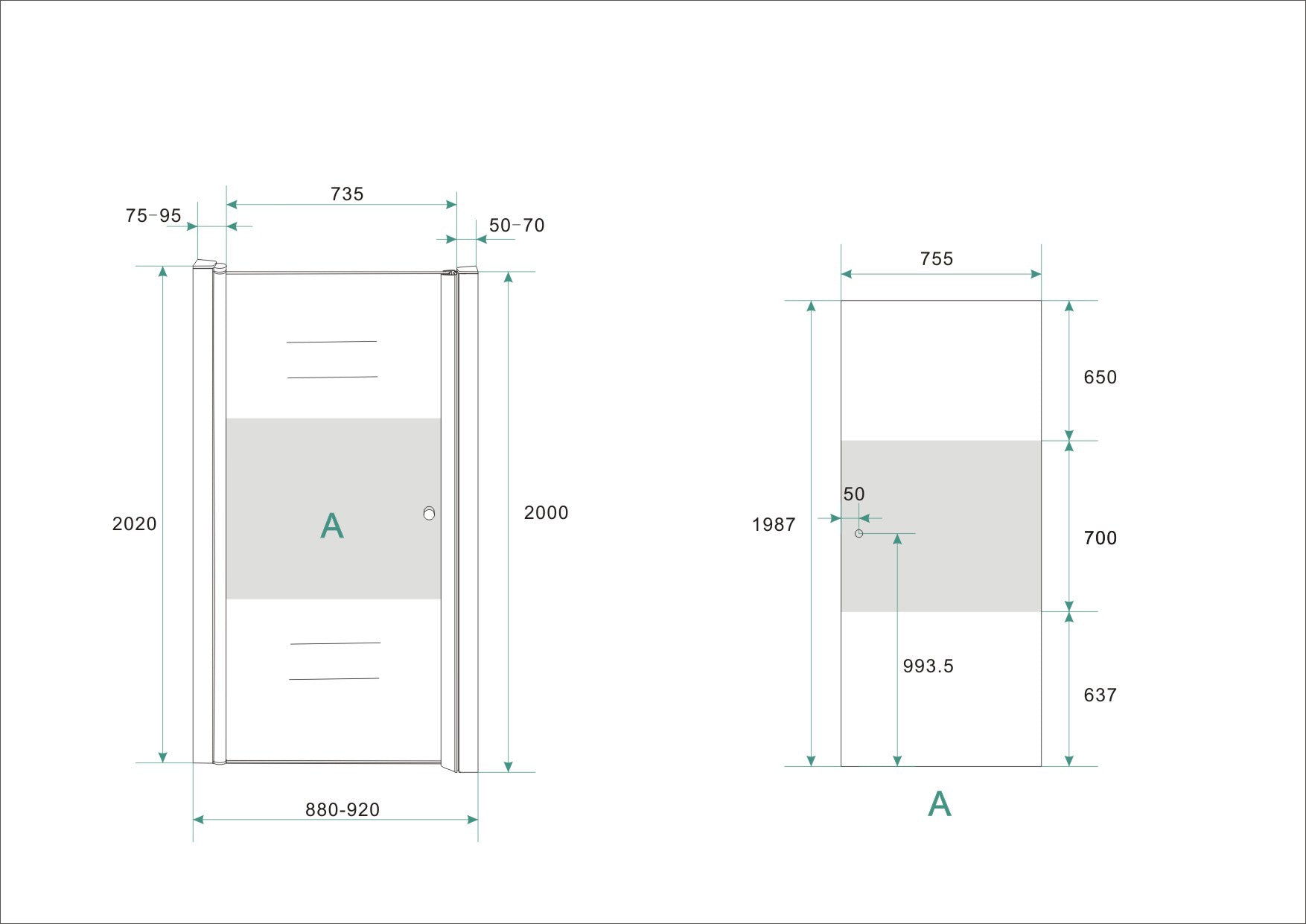Wiesbaden nisdeur -L- met profiel 90x202 cm 8 mm NANO ged.matglas - WDtegels
