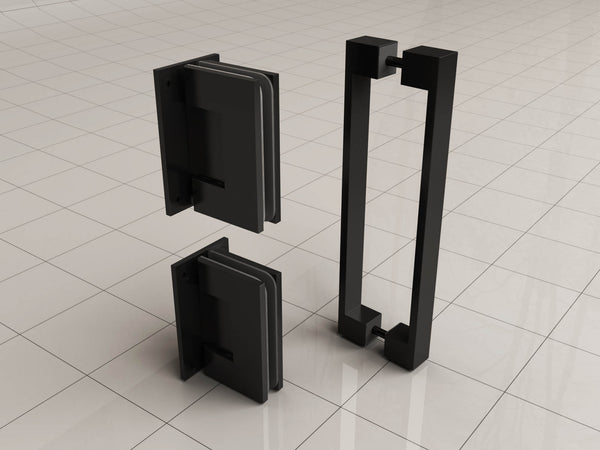 Less hinge set and handle for profileless niche door matt black