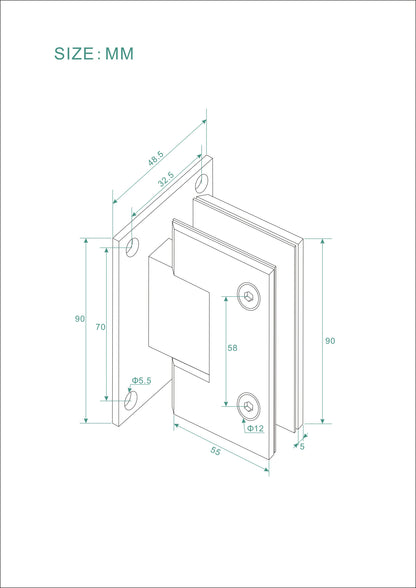 Maattekening Less scharnierset met greep voor profielloze nisdeur Mat wit