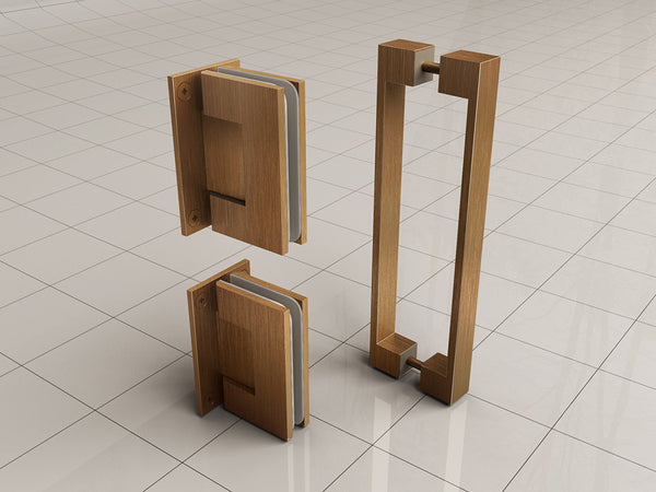 Less hinge set and handle for profileless niche door brushed bronze copper