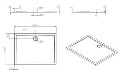Compo acryl douchebak 120 x 90 x 4 cm rechthoek wit 8719323039131