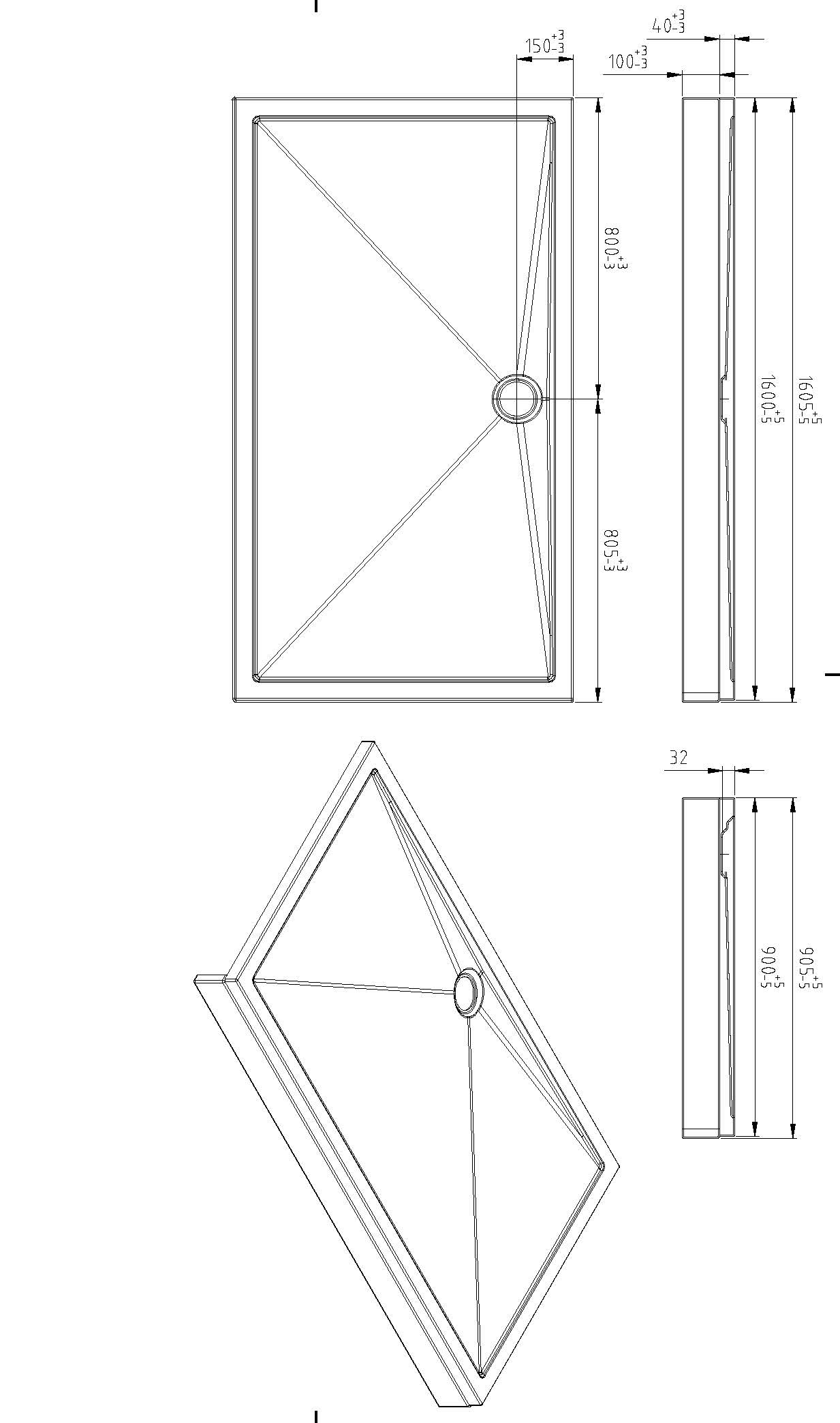 Panel frontal + patas para plato de ducha acrílico 160x90x4 blanco Wiesbaden