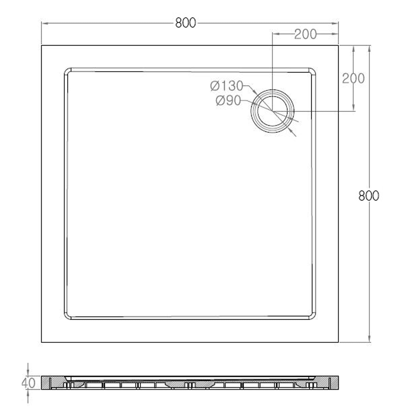 luxe douchebak SMC vierkant | 80x80x4cm | wit