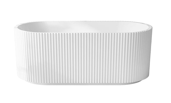 Rivi freestanding soaking bathtub | 180x80cm | Matt white acrylic with matt white waste