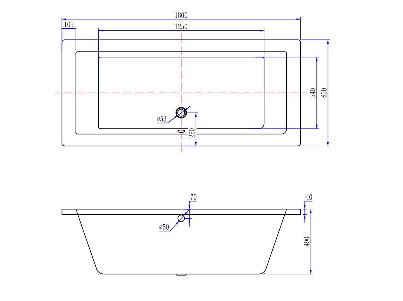 Wiesbaden Santino SQ inbouw ligbad 180*80*49 cm wit DUO