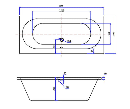Portus RD inbouw duo ligbad | 180x80x49cm | Mat wit