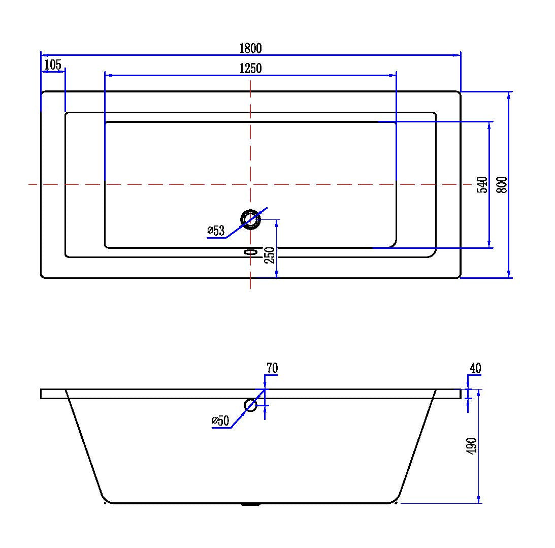 Santino SQ built-in duo bathtub 180x80x49 cm matt white