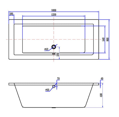 Santino SQ built-in duo bathtub 180x80x49 cm matt white