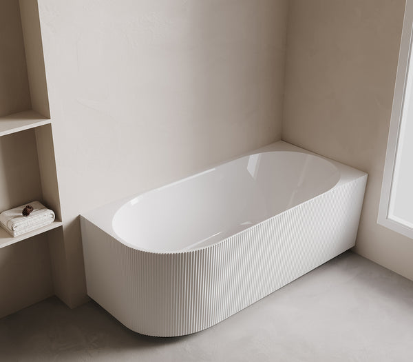 Bañera esquinera Rivi derecha 180 x 80 cm acrílico blanco brillo con blanco brillo lavado