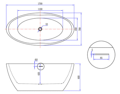 Wiesbaden Oval vrijstaand ligbad | Acryl | 170x78cm | Mat-wit