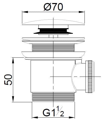 Maattekening Caral clickwaste voor vrijstaand bad 1 1/2" chroom