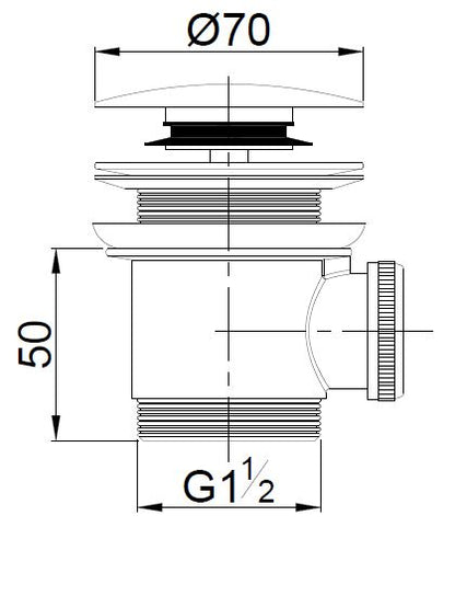 Maattekening Caral clickwaste voor vrijstaand bad 1 1/2" chroom