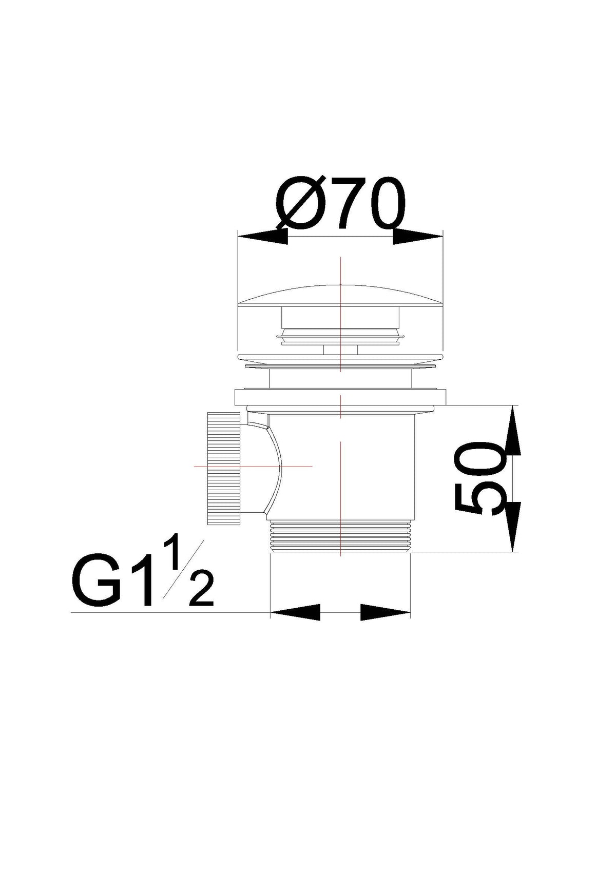 Maattekening Caral clickwaste voor vrijstaand bad 1 1/2" mat zwart
