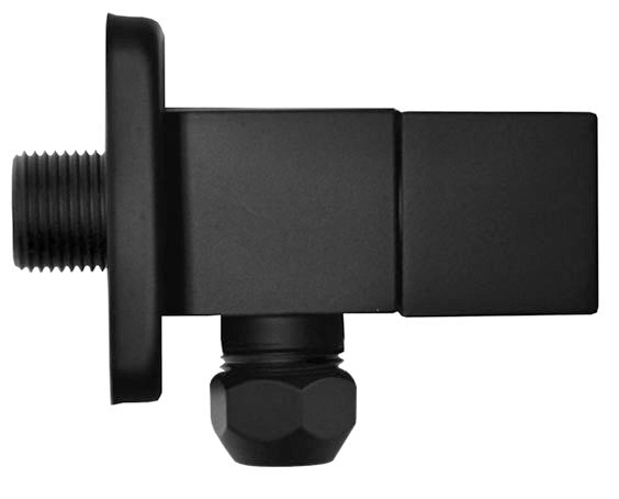 Square angle stop valve with escutcheon | 3/8" x 10mm compression | Matt black