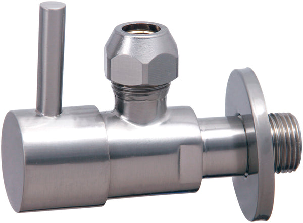 Minimal angle stop valve with escutcheon | 3/8" x 3/8" or compression 10mm | Brushed stainless steel PVD