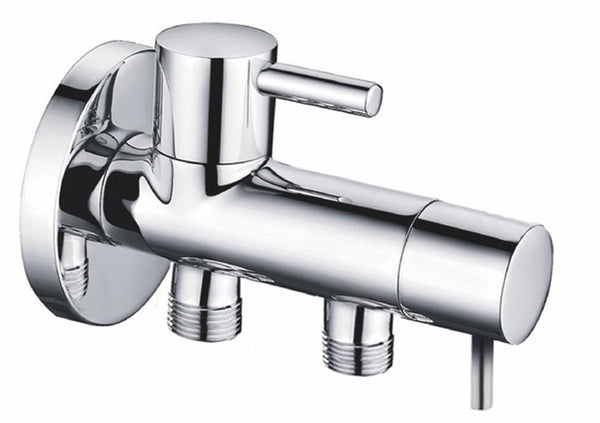 Minimal double angle stop valve with escutcheon | 1/2" x 3/8" x 3/8" | Chrome
