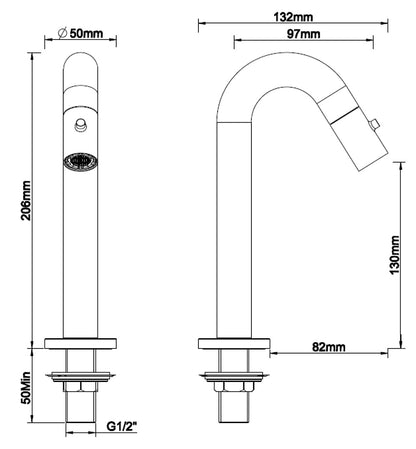 Metro fonteinkraan 1/2" | Mat zwart
