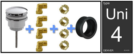 Uni-4 wastafel aansluitset chroom