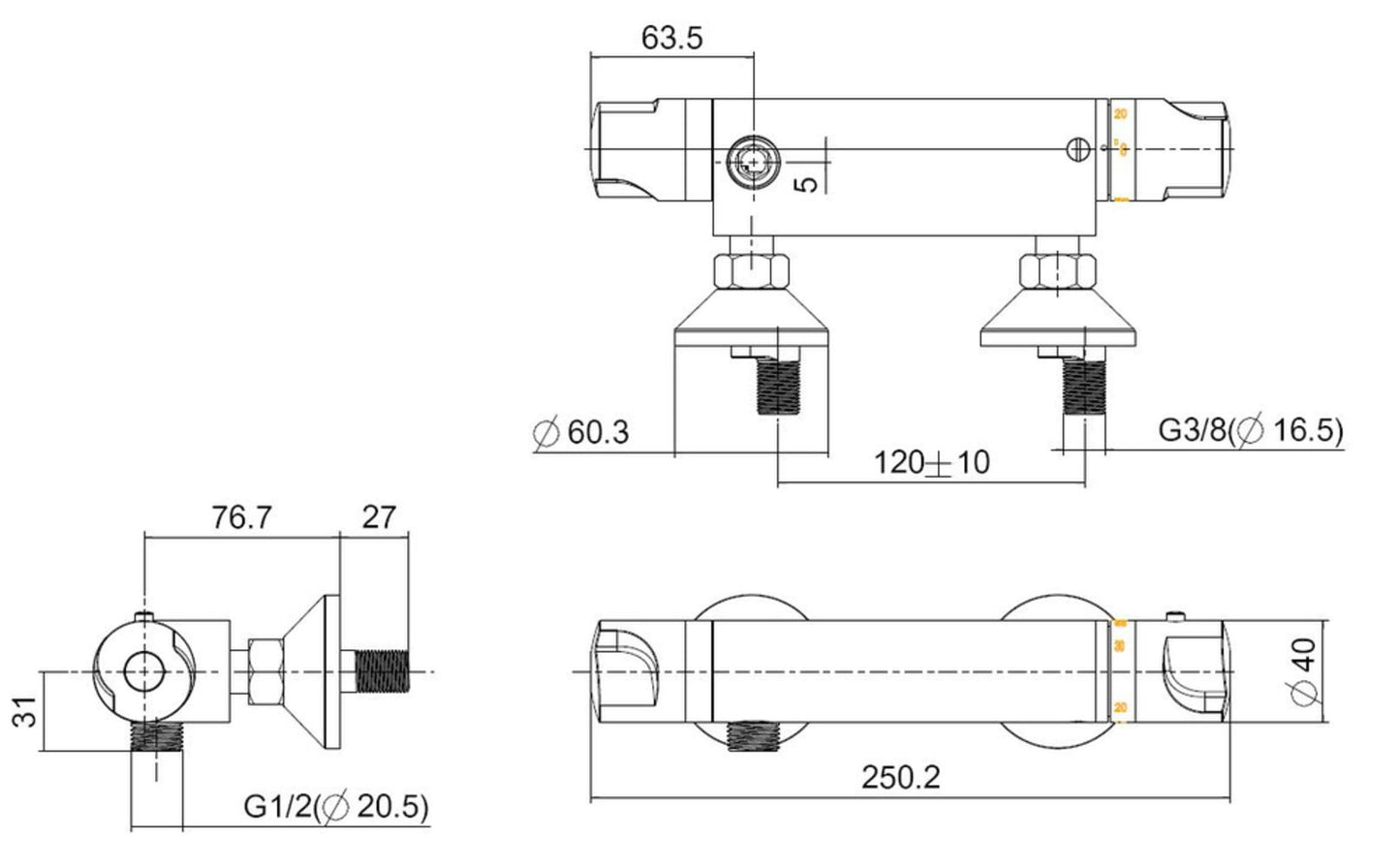 Universal thermostatische douchemengkraan 12 cm chroom 8712117089381