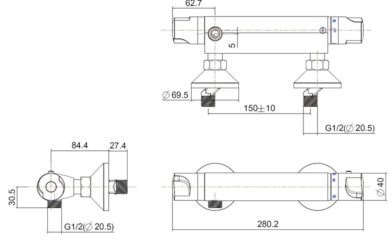 Universal thermostatische douchemengkraan 15 cm chroom 8712117110795