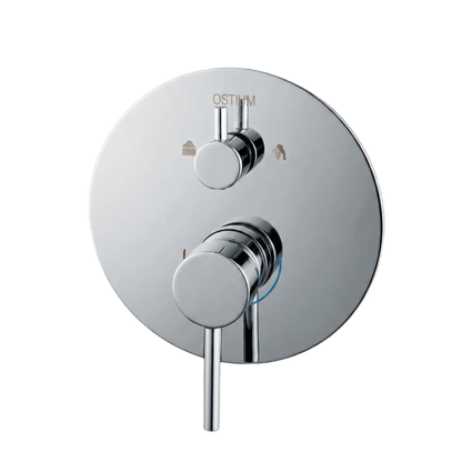 Detail van de bediening van inbouw regendoucheset Terni in chroom