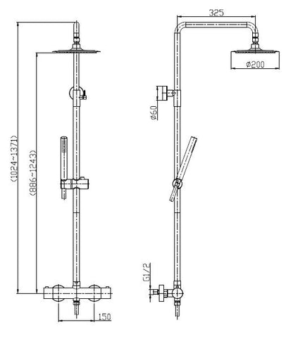 Wiesbaden 304 RVS douche-opbouwset + therm. kraan - WDtegels