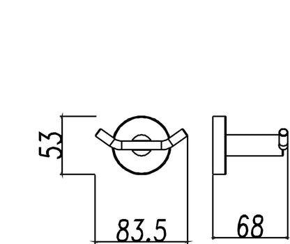 Lijntekening 304 handdoekhaak groot dubbel RVS