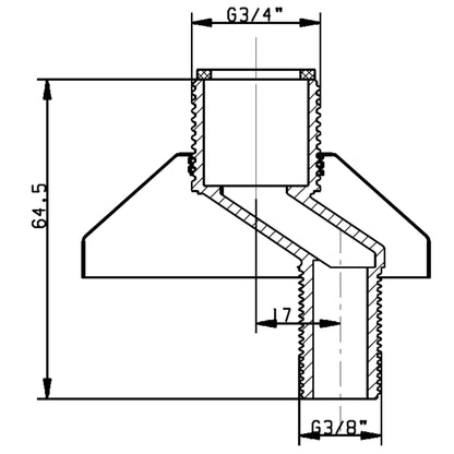 Lijntekening Set S-koppelingen 3/4 inchx3/8 inch grote sprong