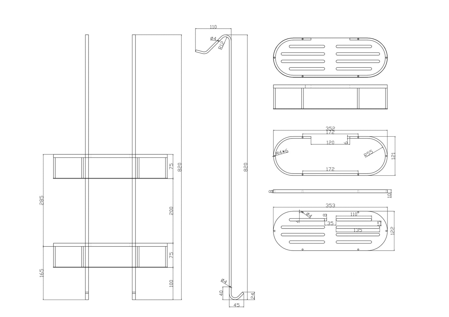 Wiesbaden Style chroom ophangrek tbv glazen wand 80cm