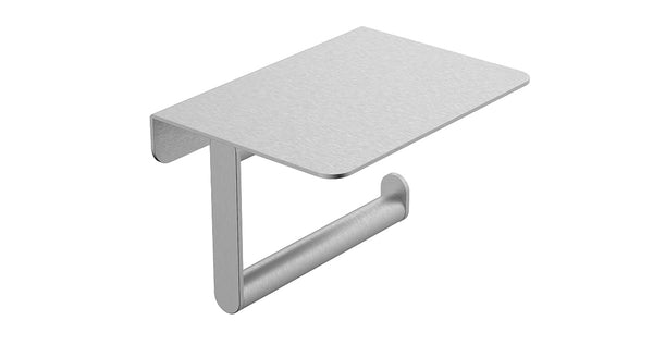 Alonzo toilet roll holder with shelf | Brushed stainless steel