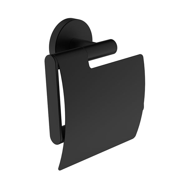 Portarrollos de papel higiénico Alonzo con tapa | Negro mate