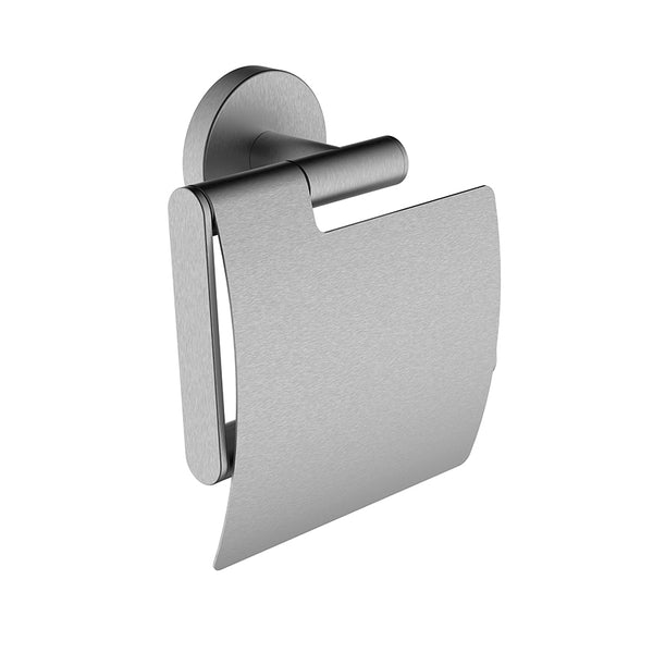 Alonzo toilet roll holder with flap | Brushed stainless steel