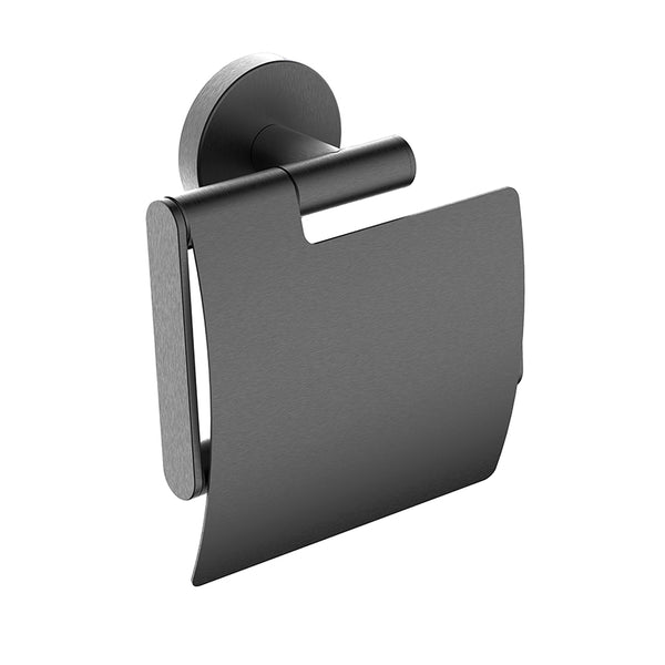 Alonzo toilet roll holder with flap | Gunmetal PVD