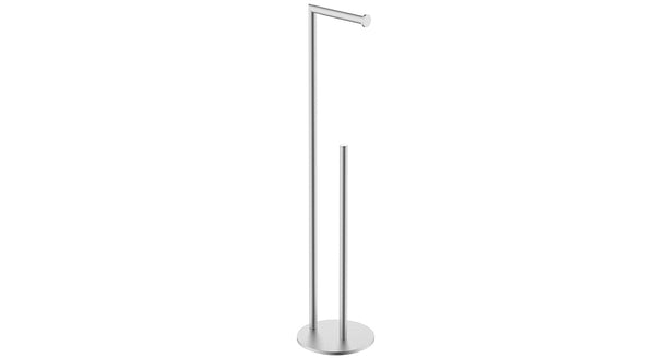 Alonzo freestanding toilet roll holder with spare roll holder | Brushed stainless steel