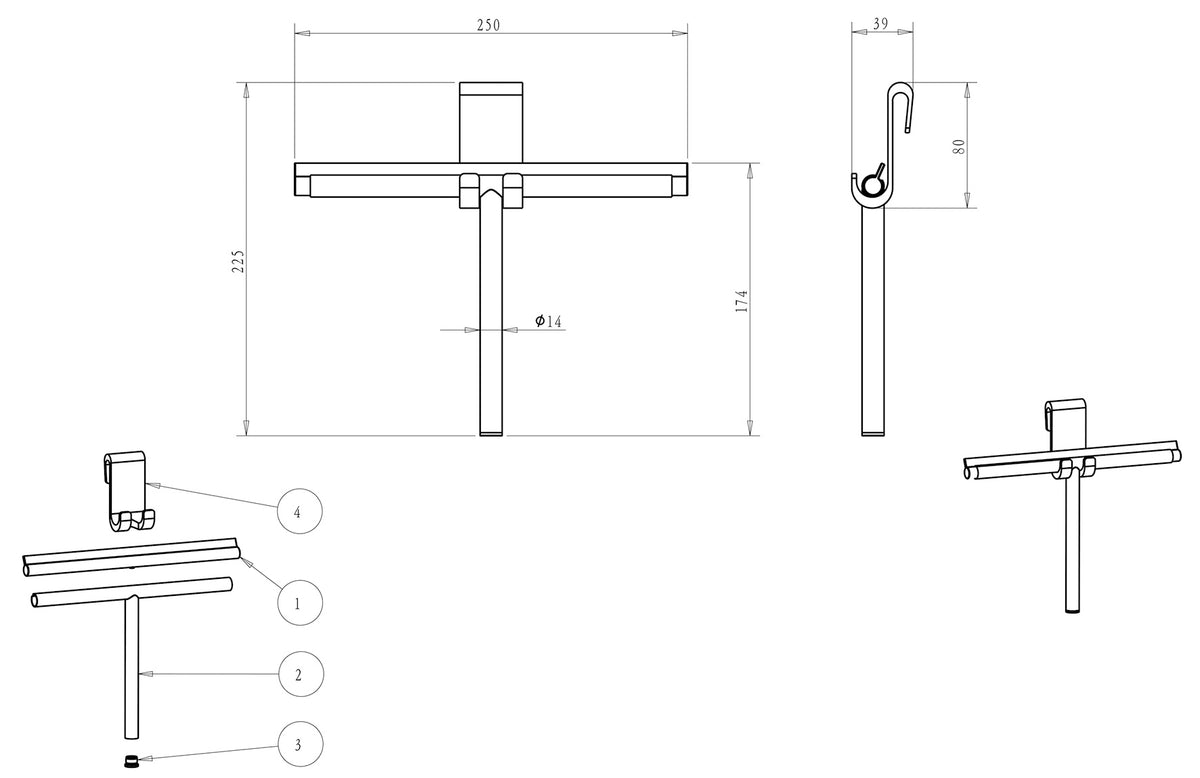Lijntekening Alonzo raamwisser met flexibele glashaak chroom