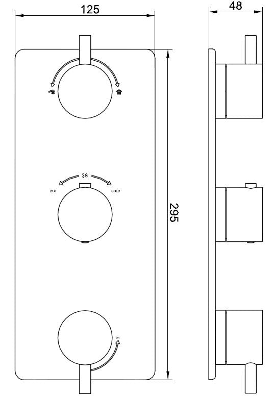 Wiesbaden Caral afbouwdeel inbouwthermostaat 3 weg  zwart