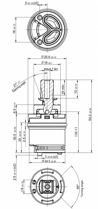Lijntekening Style Sedal binnenwerk voor wastafelkraan
