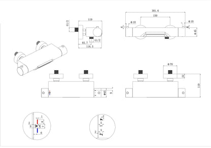 Style thermostatische badmengkraan | Waterval | Cooltouch | Geborsteld brons koper PVD